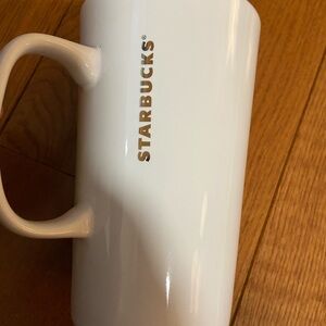 Starbucks Green and White Mug with Artistic Cat Design